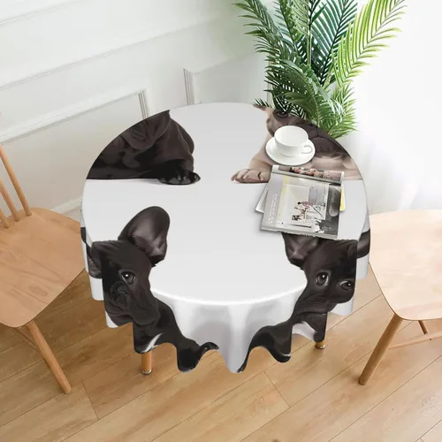 Vista 10 de Mantel redondo de 60 pulgadas impermeable con estampado de bulldogs ingleses, mantel circular para cocina, comedor, arrugas, mantel redondo