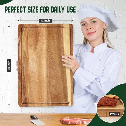 Vista 2 de Tabla de cortar XL, tabla de cortar de madera de acacia grande de 18 x 12 pulgadas para cocina, tabla de cortar de madera de grano de borde