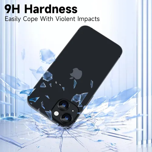 Vista 2 de YWXTW Protector de lente de cámara para iPhone 15/15 Plus/16e/ 17e, anillo de metal antiarañazos individual protector de pantalla de vidrio templado