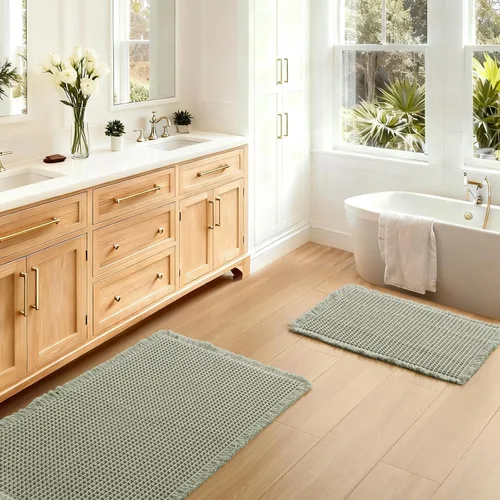 Vista 37 de JIUZHEN Tapete de Baño Mejorado con Diseño de Gofre Súper Absorbente Tapetes de Baño Antideslizantes Alfombras de Baño Lavables a Máquina de Secado