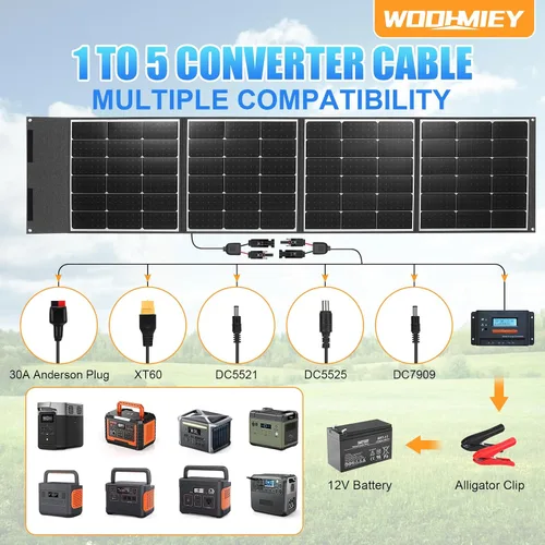Vista 3 de Kit de panel solar plegable portátil de 200 W, cargador solar flexible de alta eficiencia con tasa de conversión del 24%, con soporte y controlador