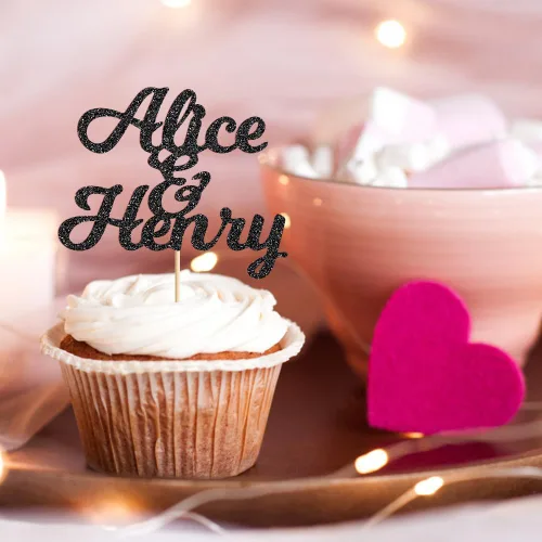Vista 5 de Decoración personalizada para cupcakes de boda, 12 piezas personalizadas para novios y novias para bodas y compromisos