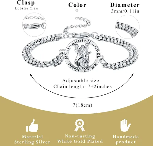 Vista 37 de Pulsera unisex de San Miguel/Cristóbal/Benedicto/Jude/José/Guadalupe/Ángel de la Guarda/Santa Muerte Pulsera de plata de ley 925 con cadena de doble