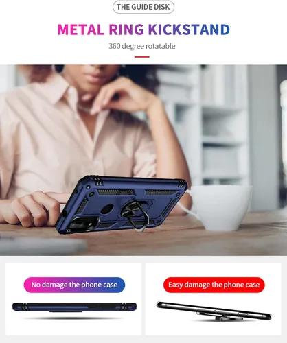 Vista 5 de Funda para Moto G Power 2022, con protector de pantalla, grado militar, 16 pies, cubierta probada contra caídas con soporte magnético, funda Azul