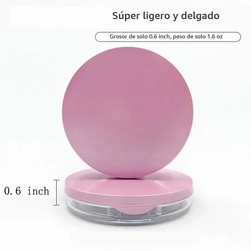 Vista 4 de Contenedor compacto de plástico vacío con espejo de terciopelo y tamiz de red elástica, caja de polvo reutilizable vacía, estuche portátil de polvo