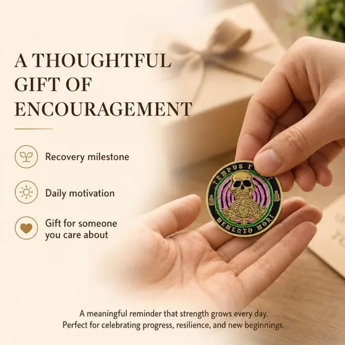 Vista 5 de Imasoner Memento Mori Coin Stoic Coin EDC Challenge Coin Stoicism Regalos para recordatorio Features Memento Vivere & Tempus Fugit, Inspirational