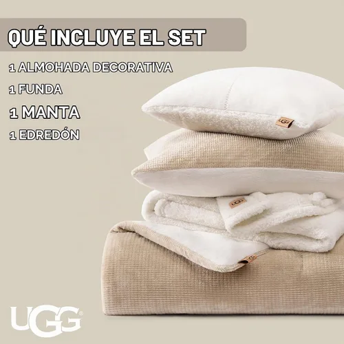 Vista 4 de UGG Remina - Juego de edredón individual, cama de dormitorio en una bolsa Beige