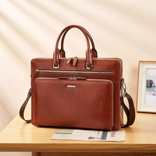Vista 2 de BOSTANTEN Maletines para Hombre Bolsa de Mensajero de Cuero Genuino para Laptop de 15.6 Pulgadas, Maletín de Oficina, Trabajo, para Negocios, Viaje