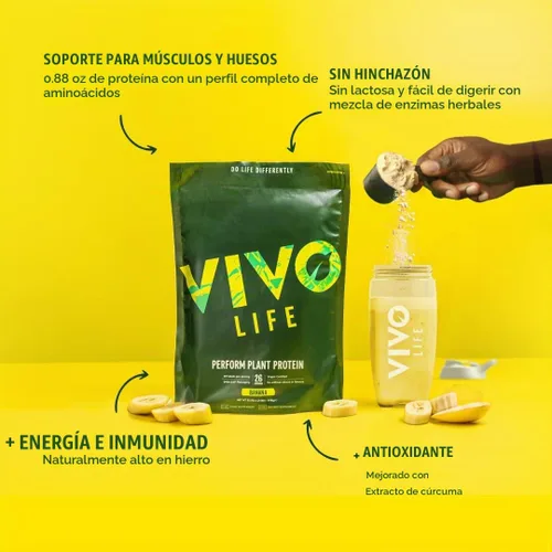 Vista 2 de Vivo life Perform Plant Protein en polvo, 0.88 oz de proteína con 0.21 oz