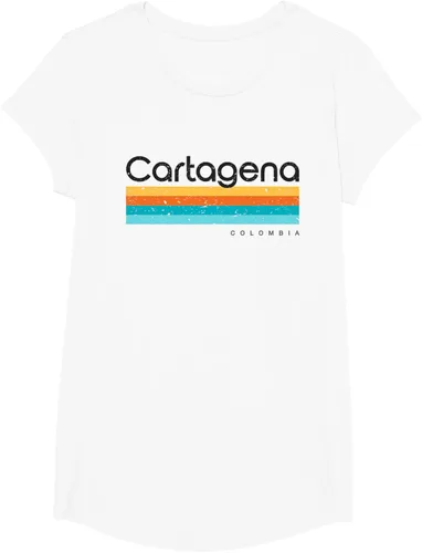 Vista 24 de Camiseta vintage de Cartagena Colombia con diseño retro, Blanco, S