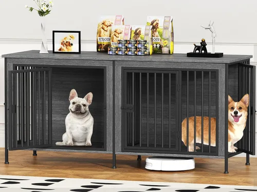 Vista 23 de EasyCom Mueble de jaula para perros para 1 o 2 perros, jaulas resistentes para perros individuales/dobles para perros pequeños, medianos y grandes