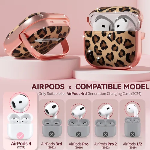 Vista 2 de Inesore Funda con bloqueo de seguridad para AirPods 4 2024, bonita funda floral para AirPod de 4ª generación para mujeres con kit limpiador