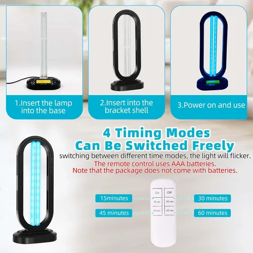 Vista 5 de Feefir Desinfectante de luz UV, dispositivo de desinfección para el hogar UVC, temporizador de 4 velocidades y control remoto, luz UVO, lámpara UV
