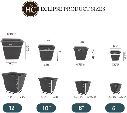 Vista 109 de The HC Companies, Eclipse - Maceta cuadrada de 12 pulgadas, con platillo, maceta para sembrar flores, verduras y hierbas en interiores y exteriores
