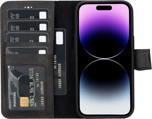 Vista 73 de HARDISTON Funda de piel auténtica hecha a mano compatible con iPhone 11 Pro de 5.8 pulgadas, funda magnética desmontable con tarjeteros - bordes