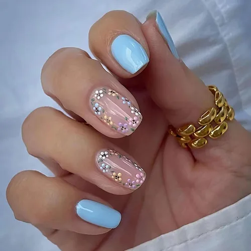 Vista 7 de Uñas postizas cortas ovaladas a presión de almendra, 24 unidades, cobertura completa, reutilizables, con pegamento, uñas adhesivas con diseños