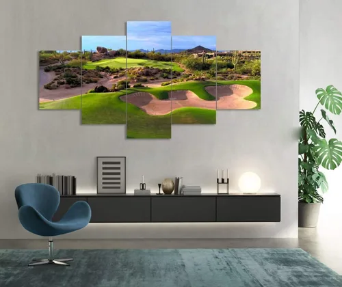 Vista 3 de chenchenArt Arte de pared de campo de golf del desierto de Arizona para sala de estar, dormitorio, baño, decoración del hogar, campos de golf