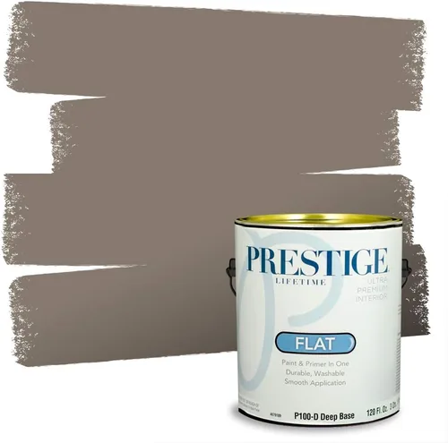Vista 101 de PRESTIGE Pinturas Pintura Exterior e Imprimación en Uno, 1 Galón, Mate, Combinación Comparable de Sherwin Williams* Black Magic* SW6991-PCM
