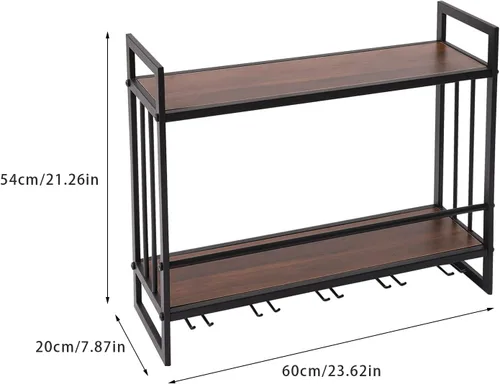 Vista 2 de Estante de vino LED montado en la pared, estante para botellas de vino, soporte de metal para colgar vino con 5 soportes de vidrio para almacenar