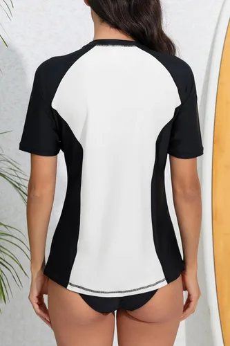Vista 4 de Halcurt Traje de baño de manga corta para mujer, con brasier integrado, protección solar UPF50, de secado rápido