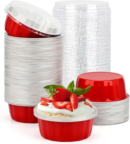Vista 19 de Beasea Disposable Ramekins with Lids, 50 Pack 8oz 235ml Aluminum Foil Baking Cups with Lids, Aluminum Creme Brulee Ramekins Muffin Cupcake Pudding