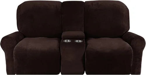 Vista 17 de Funda reclinable de terciopelo para sofá biplaza con consola central, fundas elásticas para sillas reclinables, funda suave para consola central