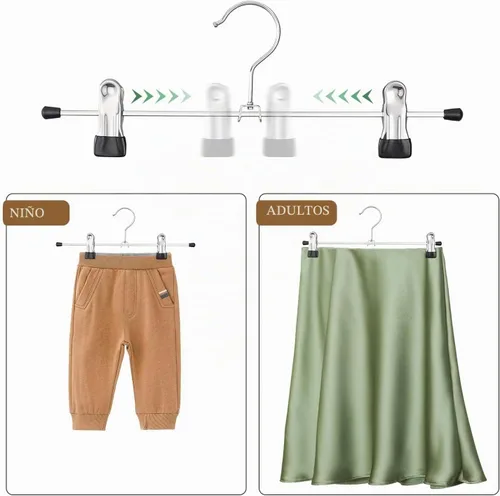 Vista 2 de Perchas para pantalones con clips, perchas para faldas, 12 pulgadas Negro-paquete de 12