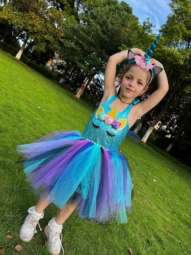 Vista 5 de KAKALVER Unicorn Dress for Girls Unicorn Costume LED Light Up for Dress up Halloween Birthday Party Decoration Unicorn Gifts