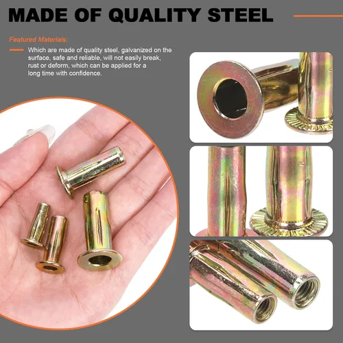 Vista 4 de Tanstic Kit de 34 tuercas remachadoras de agarre múltiple con estuche de almacenamiento, M4 M5 M6 M8 tuerca remachadora de acero al carbono chapada