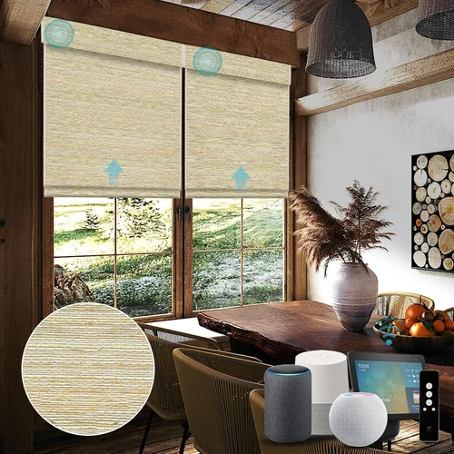 Vista 13 de SmartWings Persianas motorizadas de madera natural tejida para ventanas, persianas romanas eléctricas con control remoto para puertas correderas