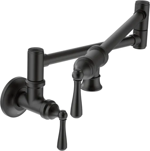Vista 15 de Moen Grifo de cocina de doble junta montada en pared con brazo oscilante plegable de oro cepillado, S664BG