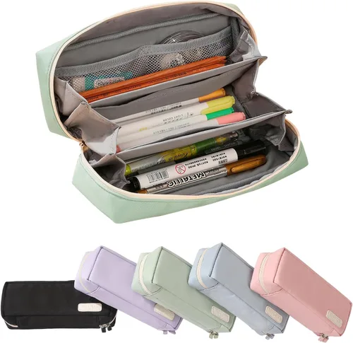 Vista 11 de QIANPA - Estuche organizador pequeño con cremallera, bolsa ligera estética, bolsa negra para hombres y mujeres