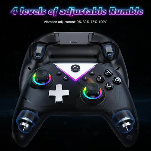 Vista 4 de Dinosoo Paquete de 2 controladores inalámbricos RGB para Nintendo Switch 2/1 Lite/OLED, PC, Gamepad Bluetooth con 6 ejes giroscópicos, 4 motores
