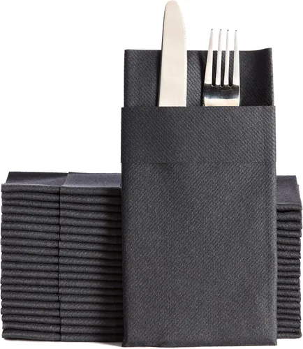 Vista 20 de Servilletas de papel desechables azul bebé con bolsillo incorporado para cubiertos, servilletas de tacto de lino absorbentes para cocina, baño