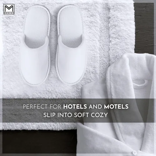 Vista 9 de Modlux Pantuflas de spa, 12 pares de pantuflas desechables de terciopelo de algodón con punta cerrada para invitados, baño, dormitorio, hotel, casa
