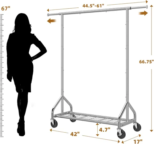 Vista 2 de Simple Trending Perchero resistente con carga de 450 libras, perchero para colgar ropa, perchero con ruedas y estantes, para el dormitorio, cuarto