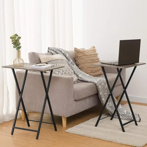 Vista 6 de HOOBRO Mesas Plegables para TV, Juego de 4 Bandejas de TV con Estante de Almacenamiento, Mesa Auxiliar Industrial para Comer en el Sofá, Mesa