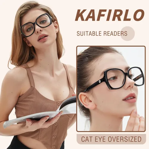 Vista 3 de Gafas de lectura bifocales para mujer, ojo de gato, bloqueo de luz azul, lector de computadora, parte superior transparente, sin transición