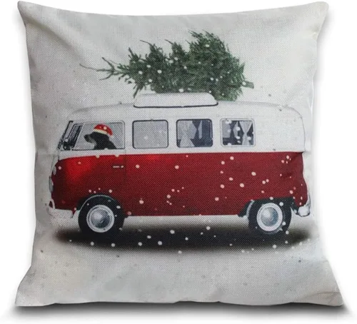 Vista 5 de Funda de cojín decorativa con diseño navideño para cama, niños, sofá de 18 x 18 pulgadas, diseño de ciervo dorado con nariz roja, sin relleno
