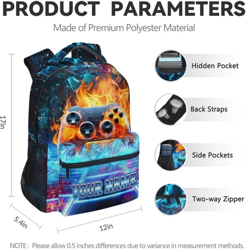 Vista 6 de Mochila personalizada para niños, mochila para niños y estudiantes, mochila deportiva de 17 pulgadas para viajes de primaria, Negro, Tamaño único