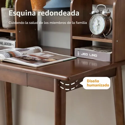 Vista 7 de Escritorio de madera maciza con cajones, escritorio de computadora de madera para oficina en casa (color nogal 40 pulgadas)