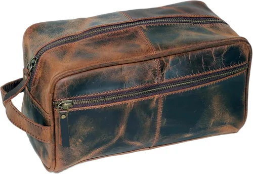 Vista 7 de jaald Neceser de cuero genuino negro de lujo para hombre, kit de ducha, bolsa de afeitado y aseo para viajes, padrinos de boda, regalo para hombres