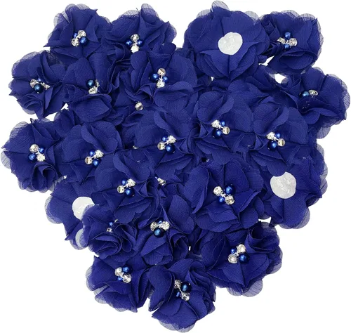 Vista 6 de 30 piezas de flores de gasa con diamantes de imitación de 2 pulgadas, apliques de tela de costura para ropa, manualidades, fiestas, decoración