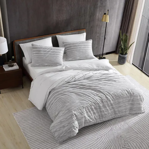 Vista 4 de Kenneth Cole New York - Juego de funda de edredón tamaño King, ropa de cama reversible de algodón con fundas a juego, decoración moderna del hogar