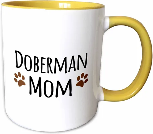 Vista 11 de 3dRose Doberman Pinscher Mom-Doggie by Breed-Brown Muddy Paw Prints - Taza de 11 onzas, color negro