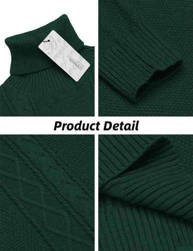 Vista 5 de COOFANDY Suéter de cuello alto ajustado para hombre, suéter de punto trenzado casual