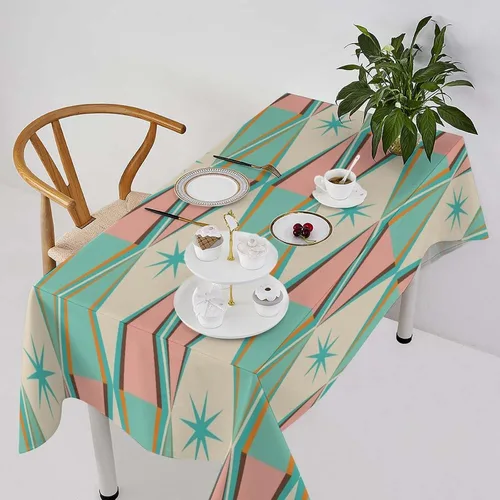 Vista 51 de Mantel retro moderno de mediados de siglo, diseño de colores retro de los años 50, resistente al agua, mantel lavable para cocina, comedor, fiesta