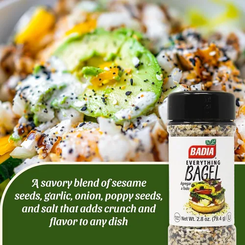 Vista 3 de Badia Everything Bagel Seasoning Blend, 2.8 oz – Semilla de sésamo, semillas de amapola, ajo, cebolla y sal