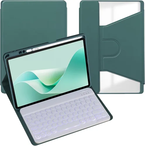 Vista 23 de Funda para tableta Samsung Galaxy Tab A8 de 10.5 pulgadas, teclado redondo inalámbrico desmontable Bluetooth, cubierta trasera transparente