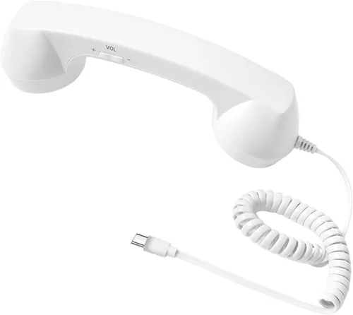 Vista 10 de Auricular retro para teléfono, teléfono fijo, receptor de teléfono retro con botón de respuesta tipo C, cable de conexión con altavoces y control